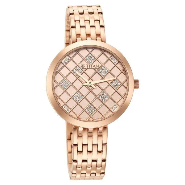 Titan Purple Unending Beauty Rose Gold Dial Women Watch With Stainless Steel Strap 95163wm01