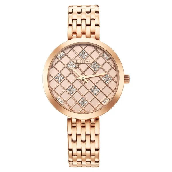 Titan Purple Unending Beauty Rose Gold Dial Women Watch With Stainless Steel Strap 95163wm01