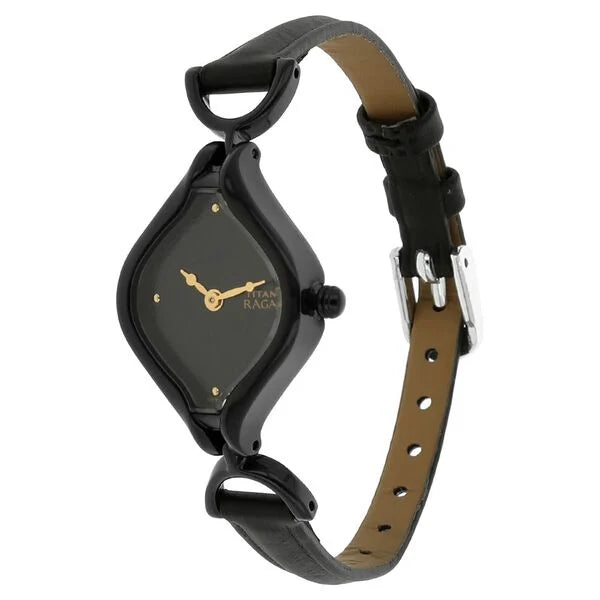 Titan Quartz Analog Black Dial Leather Strap Watch for Women 2531nl01