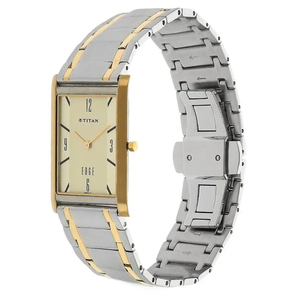 Titan Quartz Analog Champagne Dial Stainless Steel Strap Watch for Men 1043bm01