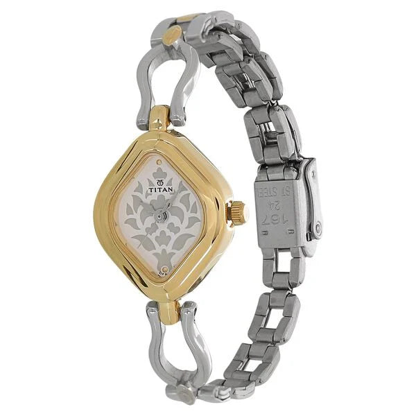 Titan Quartz Analog White Dial Stainless Steel Strap Watch for Women 2536bm02
