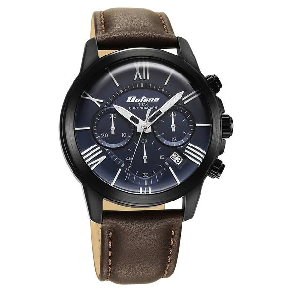 Titan Quartz Chronograph Blue Dial Leather Strap Watch for Men 90152nl01