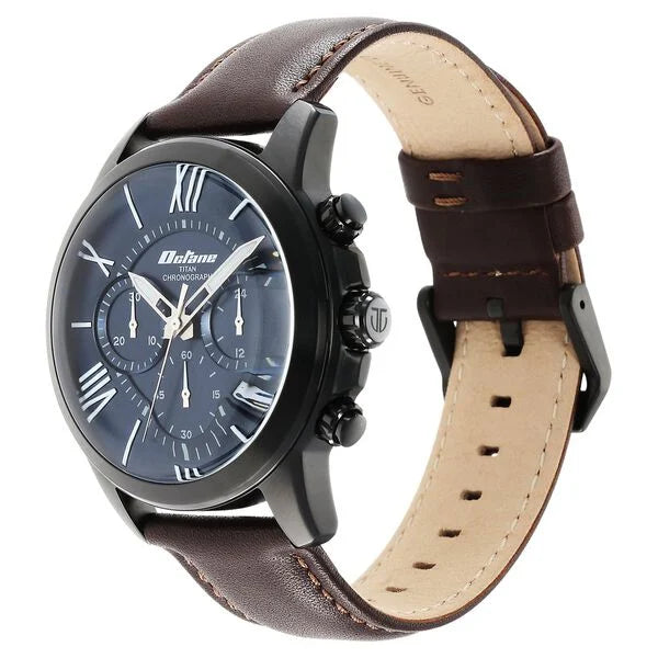 Titan Quartz Chronograph Blue Dial Leather Strap Watch for Men 90152nl01