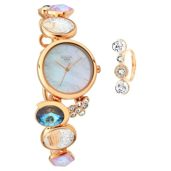 Titan Raga Moments Of Joy Mother of Pearl Dial Women Watch With Metal Strap ns95128wm01f / 95128WM01
