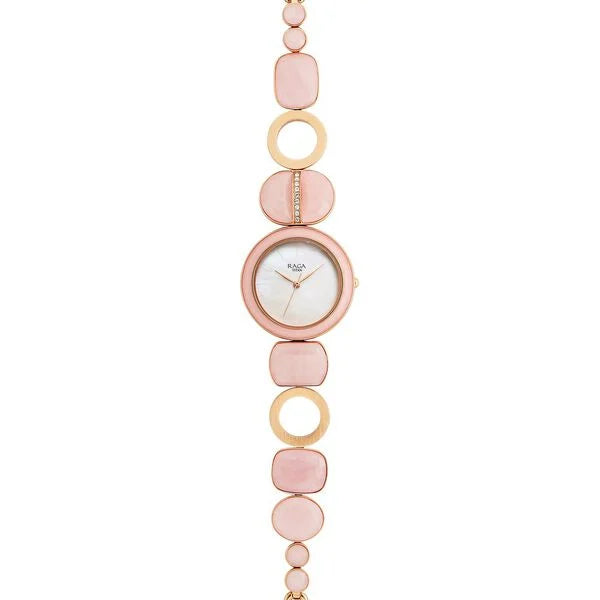 Titan Raga New You Quartz Analog Mother Of Pearl Dial Rose Quartz stone Strap Watch for Women 95195wm01