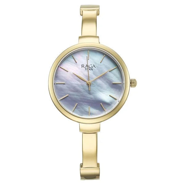 Titan Raga Showstopper Quartz Analog Mother Of Pearl Dial Metal Strap Watch for Women 95273ym01