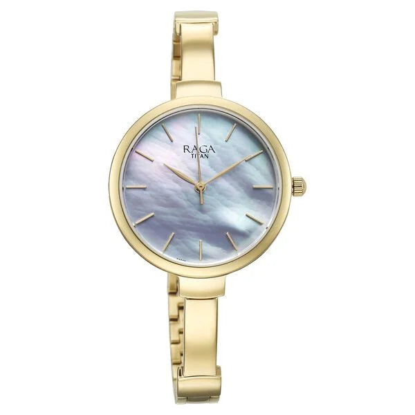 Titan Raga Showstopper Quartz Analog Mother Of Pearl Dial Metal Strap Watch for Women 95273ym01