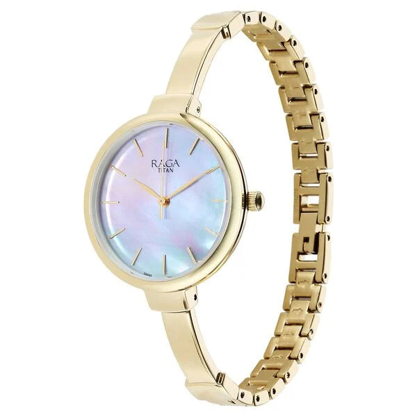 Titan Raga Showstopper Quartz Analog Mother Of Pearl Dial Metal Strap Watch for Women 95273ym01