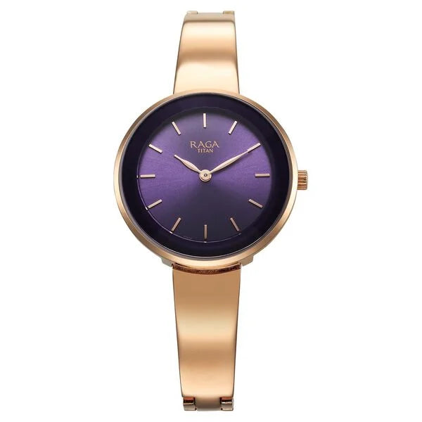 Titan Raga Showstopper Quartz Analog Purple Dial Metal Strap Watch for Women 95276wm01