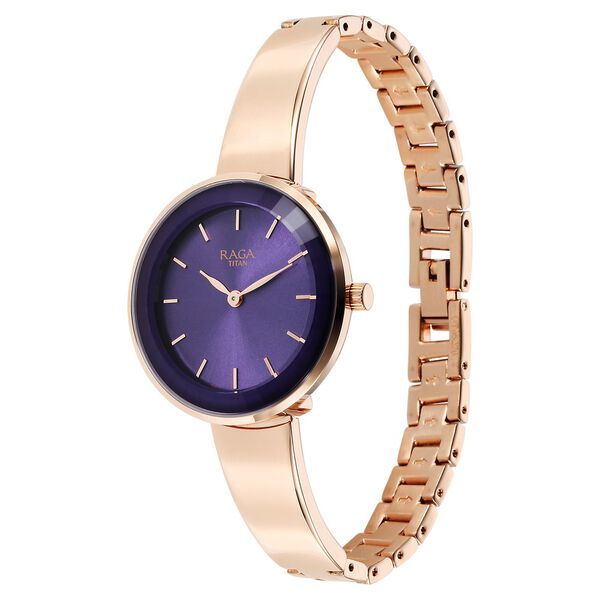 Titan Raga Showstopper Quartz Analog Purple Dial Metal Strap Watch for Women 95276wm01