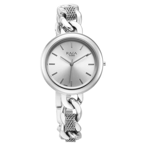 Titan Raga Showstopper Quartz Analog Silver Dial Metal Strap Watch for Women 95265sm01