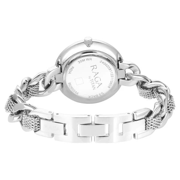 Titan Raga Showstopper Quartz Analog Silver Dial Metal Strap Watch for Women 95265sm01