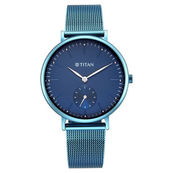 Titan Slimline Blue Dial Analog Stainless Steel Strap watch for Women 95142qm01