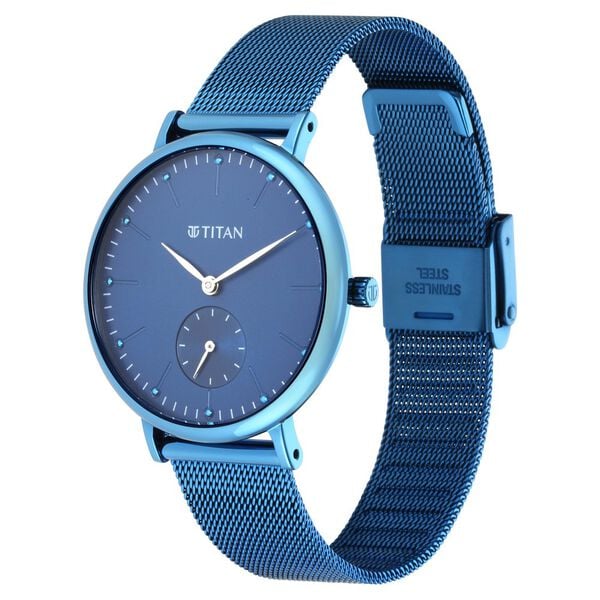 Titan Slimline Blue Dial Analog Stainless Steel Strap watch for Women 95142qm01