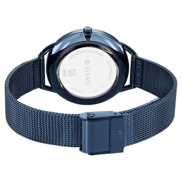 Titan Slimline Quartz Analog Mother Of Pearl Dial Blue Stainless Steel Strap Watch for Women 95180qm01