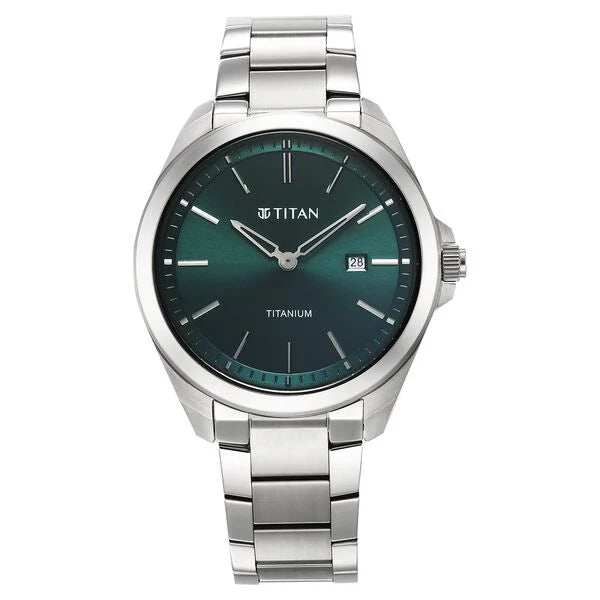 Titan Titanium Quartz Analog Green Dial Titanium Strap Watch for Men 90177tm02