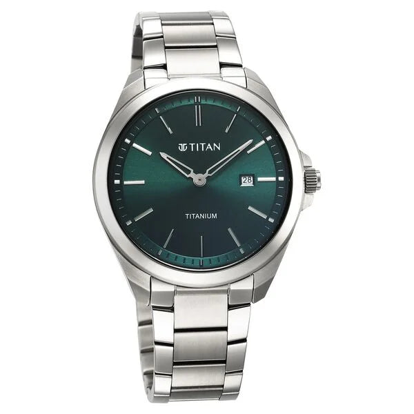 Titan Titanium Quartz Analog Green Dial Titanium Strap Watch for Men 90177tm02