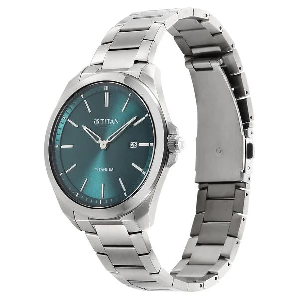Titan Titanium Quartz Analog Green Dial Titanium Strap Watch for Men 90177tm02