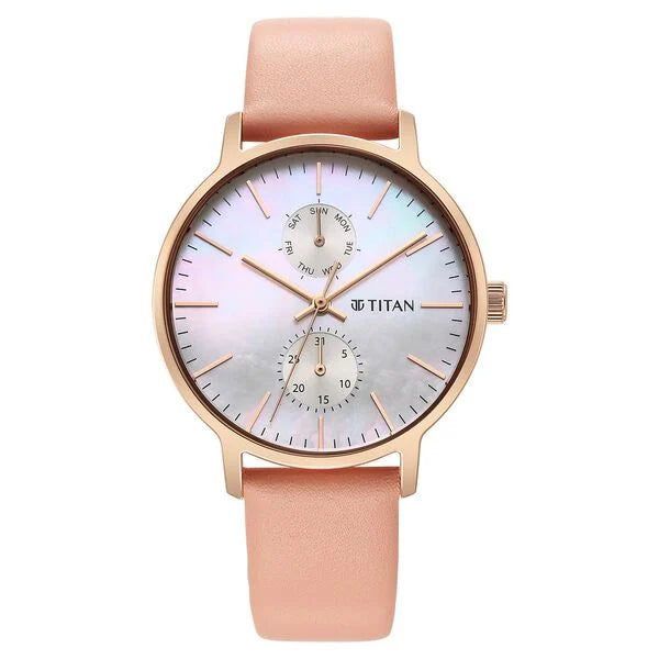 Titan Workwear Slimline Mother Of Pearl Dial Analog Leather Strap Watch for Women 95143wl01