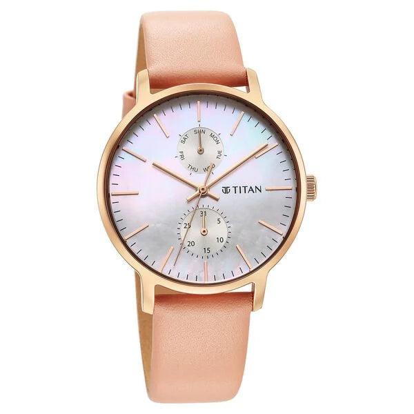 Titan Workwear Slimline Mother Of Pearl Dial Analog Leather Strap Watch for Women 95143wl01