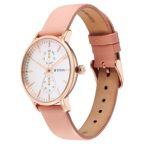 Titan Workwear Slimline Mother Of Pearl Dial Analog Leather Strap Watch for Women 95143wl01