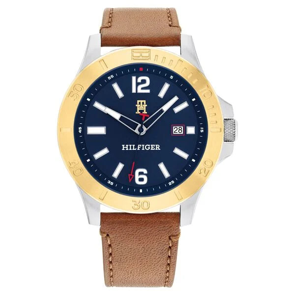 Tommy Hilfiger Blue Dial Brown Colour Leather Strap Watch for Men th1710529