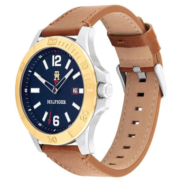 Tommy Hilfiger Blue Dial Brown Colour Leather Strap Watch for Men th1710529