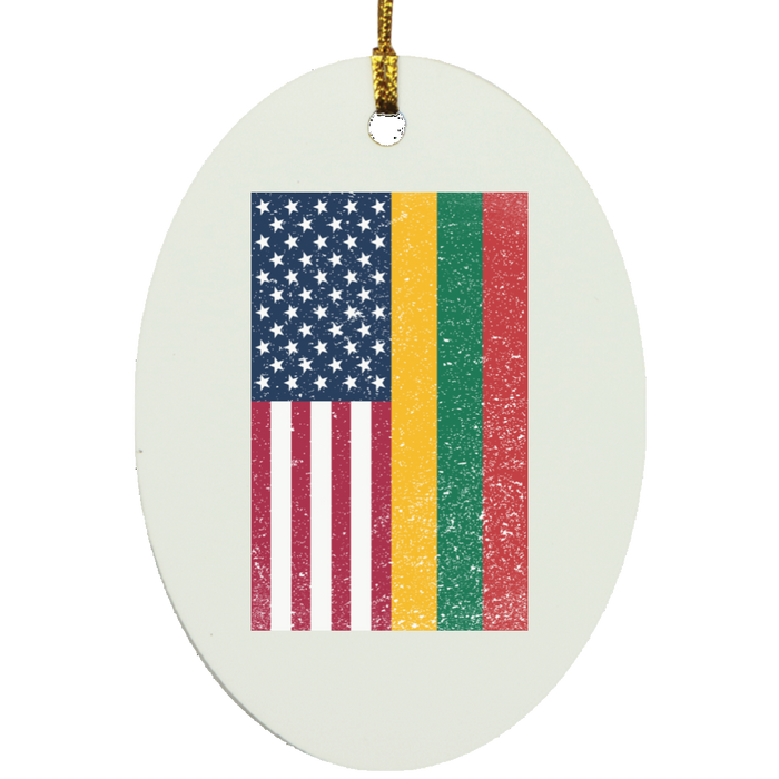 USA Lithuania Flag - MDF Oval Ornament - Lithuania Strong