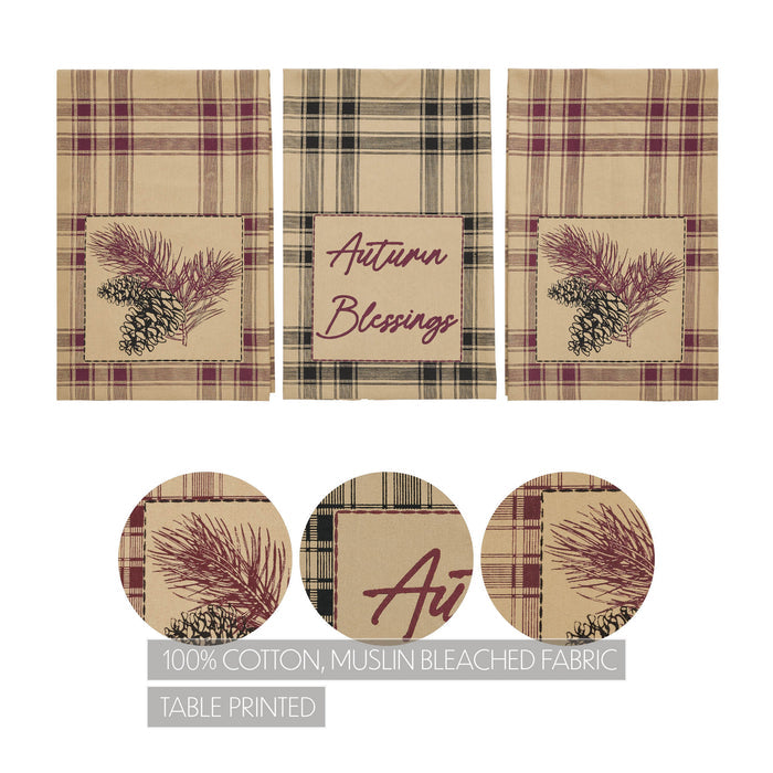 VHC Brands Connell Pinecone Plaid Cotton Kitchen & Dish Towel Set, 3 Absorbent Rustic Farmhouse Lodge Decor Tea Towels, 19x28 Inch
