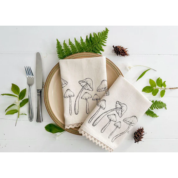 Whimsical Mushroom Linen Napkin Set of 2