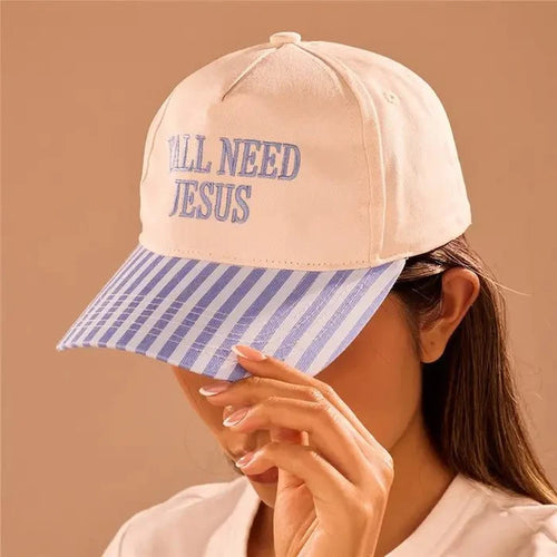 "Y'all Need Jesus" Stripe Baseball Cap In Blue - Infinity Raine